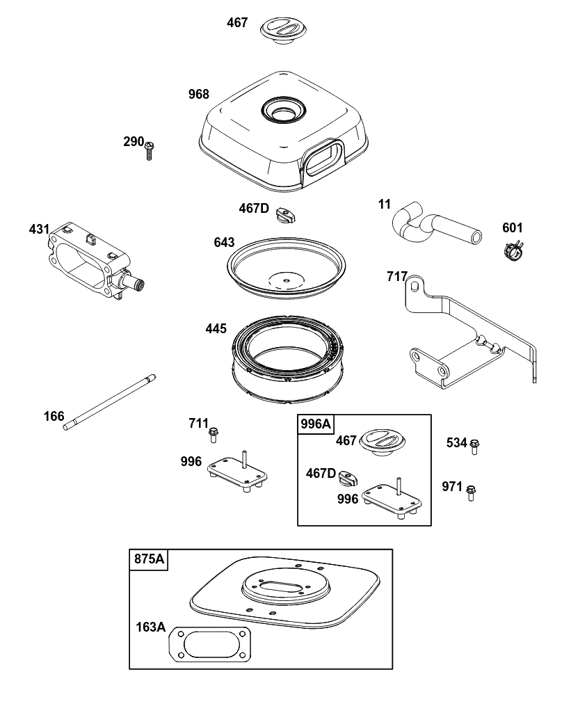 Air Cleaner Group Diagram and Parts List for 61H475-0001-J1 400000 - 699999 Briggs and Stratton Engine